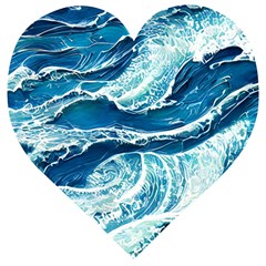 Summer Ocean Waves Wooden Puzzle Heart