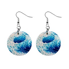 Abstract Blue Ocean Wave Ii Mini Button Earrings by GardenOfOphir