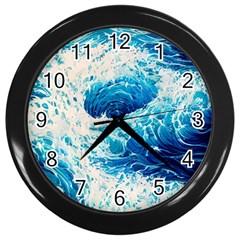 Abstract Blue Ocean Wave Ii Wall Clock (black) by GardenOfOphir