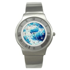 Abstract Blue Ocean Wave Ii Stainless Steel Watch by GardenOfOphir