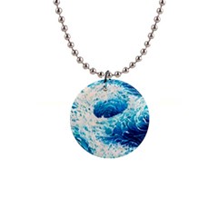 Abstract Blue Ocean Wave Ii 1  Button Necklace by GardenOfOphir