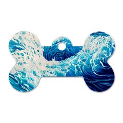 Abstract Blue Ocean Wave Ii Dog Tag Bone (one Side) by GardenOfOphir