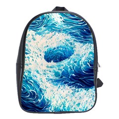 Abstract Blue Ocean Wave Ii School Bag (large) by GardenOfOphir