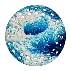 Abstract Blue Ocean Wave Ii Round Filigree Ornament (two Sides) by GardenOfOphir