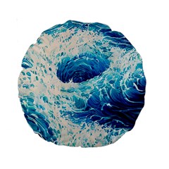 Abstract Blue Ocean Wave Ii Standard 15  Premium Round Cushions by GardenOfOphir