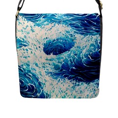 Abstract Blue Ocean Wave Ii Flap Closure Messenger Bag (l) by GardenOfOphir