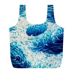 Abstract Blue Ocean Wave Ii Full Print Recycle Bag (l) by GardenOfOphir