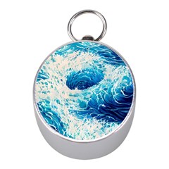 Abstract Blue Ocean Wave Ii Mini Silver Compasses