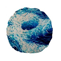 Abstract Blue Ocean Wave Ii Standard 15  Premium Flano Round Cushions by GardenOfOphir