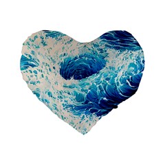 Abstract Blue Ocean Wave Ii Standard 16  Premium Flano Heart Shape Cushions by GardenOfOphir