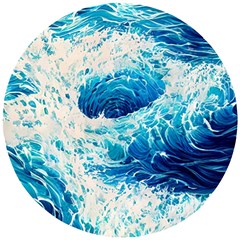 Abstract Blue Ocean Wave Ii Wooden Puzzle Round by GardenOfOphir