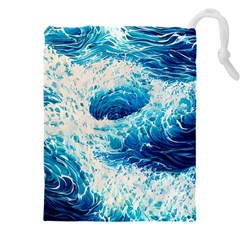 Abstract Blue Ocean Wave Ii Drawstring Pouch (5xl) by GardenOfOphir