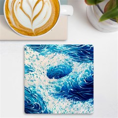 Abstract Blue Ocean Wave Ii Uv Print Square Tile Coaster  by GardenOfOphir