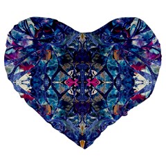 Denim On Pour Large 19  Premium Heart Shape Cushions by kaleidomarblingart