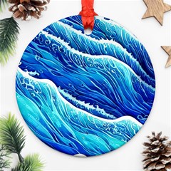 Blue Ocean Wave Watercolor Ornament (round) by GardenOfOphir