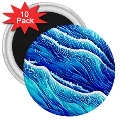 Blue Ocean Wave Watercolor 3  Magnets (10 Pack)  by GardenOfOphir