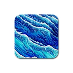 Blue Ocean Wave Watercolor Rubber Square Coaster (4 Pack) by GardenOfOphir