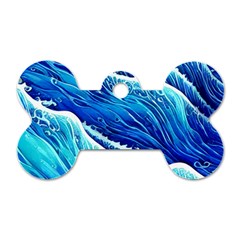 Blue Ocean Wave Watercolor Dog Tag Bone (one Side) by GardenOfOphir