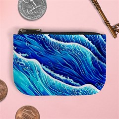 Blue Ocean Wave Watercolor Mini Coin Purse by GardenOfOphir