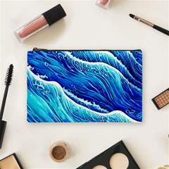 Blue Ocean Wave Watercolor Cosmetic Bag (medium)