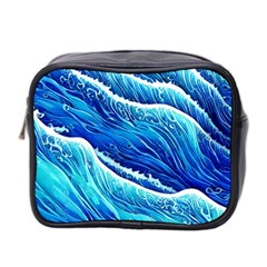 Blue Ocean Wave Watercolor Mini Toiletries Bag (two Sides) by GardenOfOphir