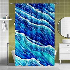 Blue Ocean Wave Watercolor Shower Curtain 48  X 72  (small)  by GardenOfOphir