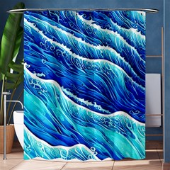 Blue Ocean Wave Watercolor Shower Curtain 60  X 72  (medium)  by GardenOfOphir