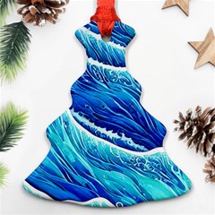 Blue Ocean Wave Watercolor Christmas Tree Ornament (two Sides) by GardenOfOphir