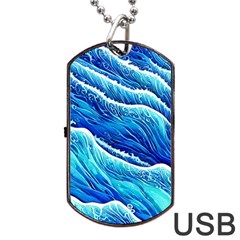 Blue Ocean Wave Watercolor Dog Tag Usb Flash (one Side) by GardenOfOphir