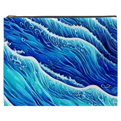 Blue Ocean Wave Watercolor Cosmetic Bag (xxxl) by GardenOfOphir