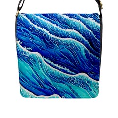 Blue Ocean Wave Watercolor Flap Closure Messenger Bag (l) by GardenOfOphir