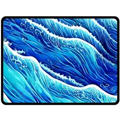 Blue Ocean Wave Watercolor Fleece Blanket (large) by GardenOfOphir