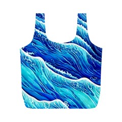 Blue Ocean Wave Watercolor Full Print Recycle Bag (m) by GardenOfOphir