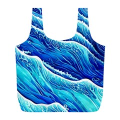 Blue Ocean Wave Watercolor Full Print Recycle Bag (l) by GardenOfOphir