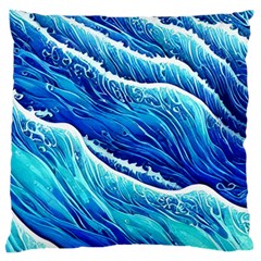 Blue Ocean Wave Watercolor Standard Premium Plush Fleece Cushion Case (two Sides) by GardenOfOphir