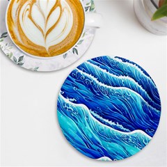 Blue Ocean Wave Watercolor Uv Print Round Tile Coaster by GardenOfOphir