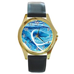 Blue Wave Round Gold Metal Watch by GardenOfOphir