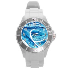 Blue Wave Round Plastic Sport Watch (l) by GardenOfOphir