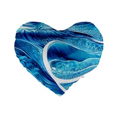 Blue Wave Standard 16  Premium Flano Heart Shape Cushions by GardenOfOphir