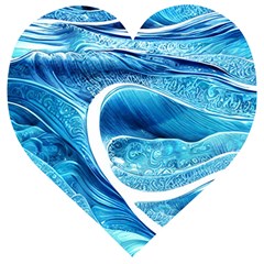 Blue Wave Wooden Puzzle Heart by GardenOfOphir