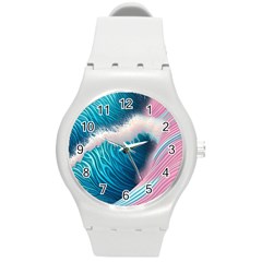 Pink Sea Water Round Plastic Sport Watch (m) by GardenOfOphir