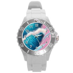 Pink Sea Water Round Plastic Sport Watch (l) by GardenOfOphir