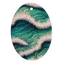 Blue Wave Pattern Oval Ornament (two Sides) by GardenOfOphir