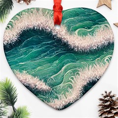 Blue Wave Pattern Heart Ornament (two Sides) by GardenOfOphir