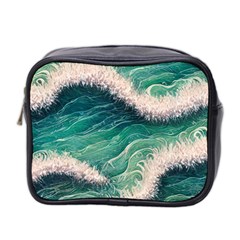 Blue Wave Pattern Mini Toiletries Bag (two Sides) by GardenOfOphir