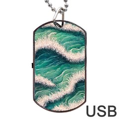 Blue Wave Pattern Dog Tag Usb Flash (one Side) by GardenOfOphir