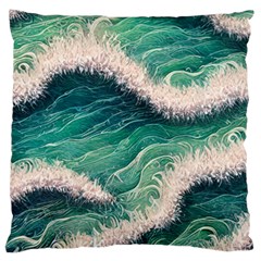 Blue Wave Pattern Large Premium Plush Fleece Cushion Case (one Side) by GardenOfOphir