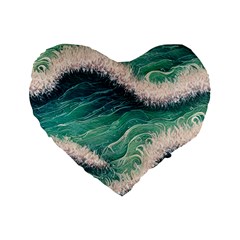 Blue Wave Pattern Standard 16  Premium Flano Heart Shape Cushions by GardenOfOphir