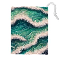 Blue Wave Pattern Drawstring Pouch (5xl) by GardenOfOphir