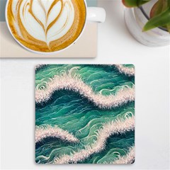 Blue Wave Pattern Uv Print Square Tile Coaster  by GardenOfOphir